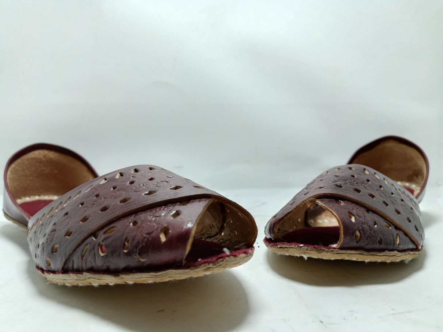 The Jeniius Touch: Hand-Punched Maroon Leather Jutti Khussa Modern & Traditional
