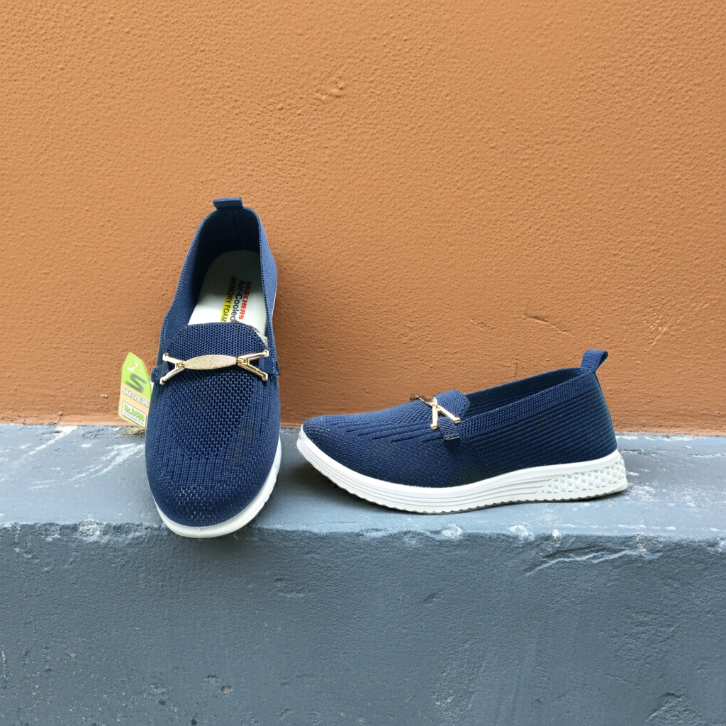 Classic Navy Blue Knit Loafers - Air-Cooled Memory Foam Comfort