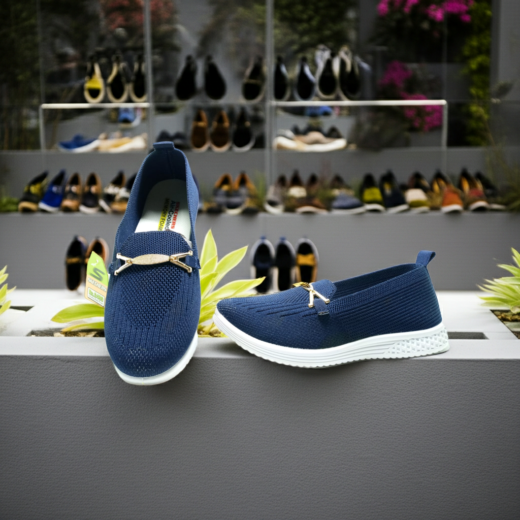 Classic Navy Blue Knit Loafers - Air-Cooled Memory Foam Comfort