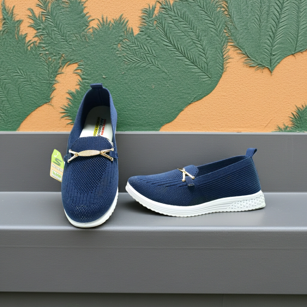 Classic Navy Blue Knit Loafers - Air-Cooled Memory Foam Comfort