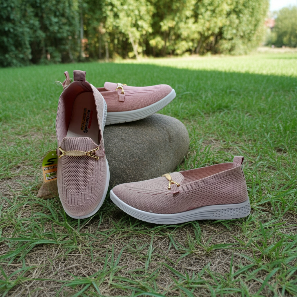 Baby Pink Women's Knit Memory Foam Loafers