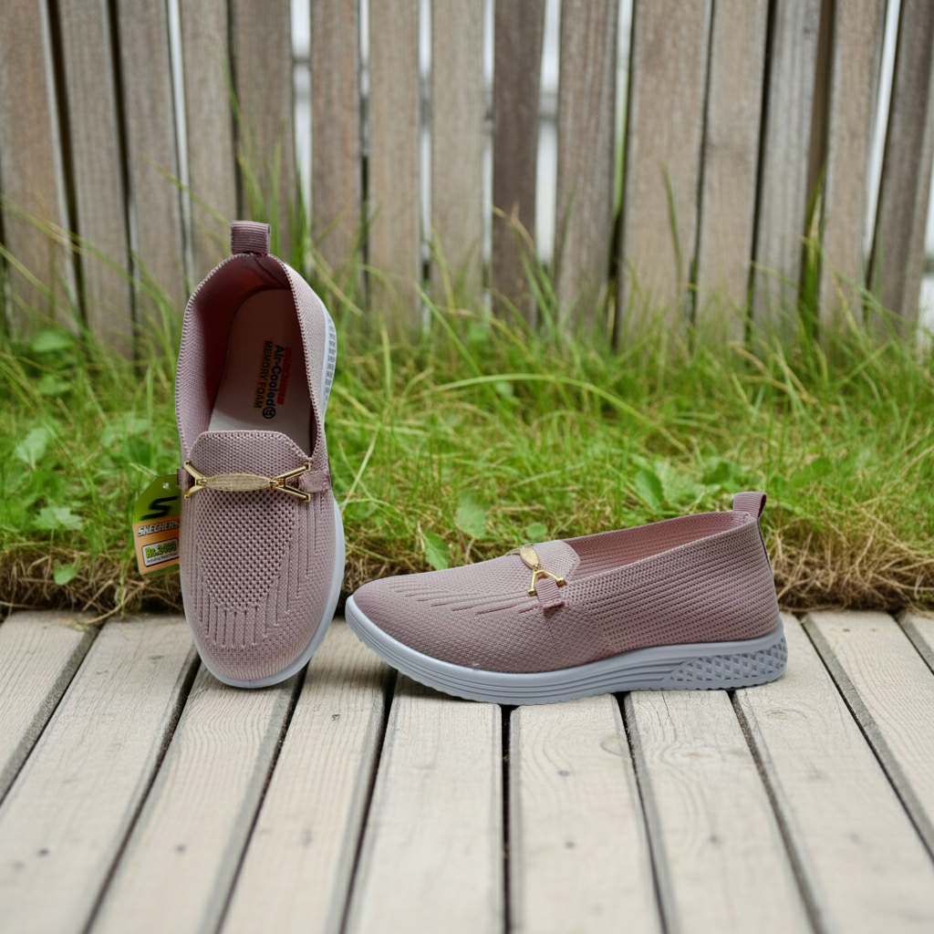 Baby Pink Women's Knit Memory Foam Loafers