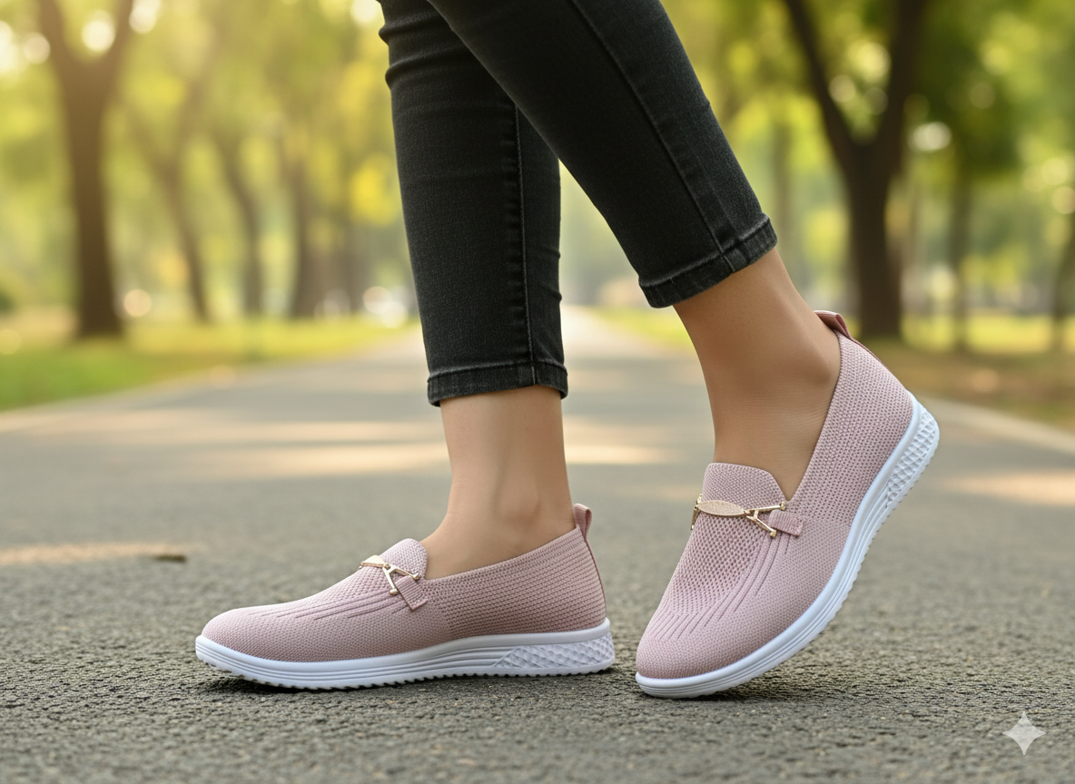 Baby Pink Women's Knit Memory Foam Loafers