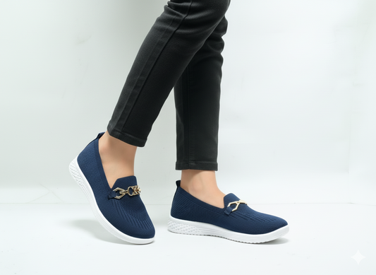 Classic Navy Blue Knit Loafers - Air-Cooled Memory Foam Comfort