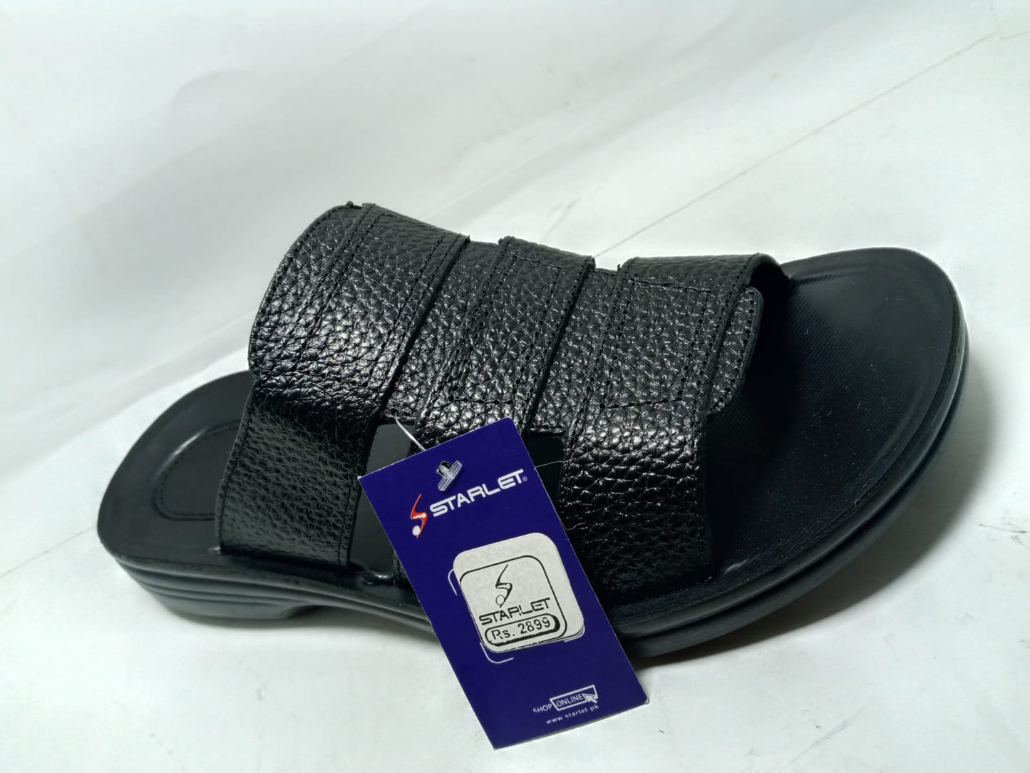 Stylish Black Starlet Men's Casual Leather Strap Slippers