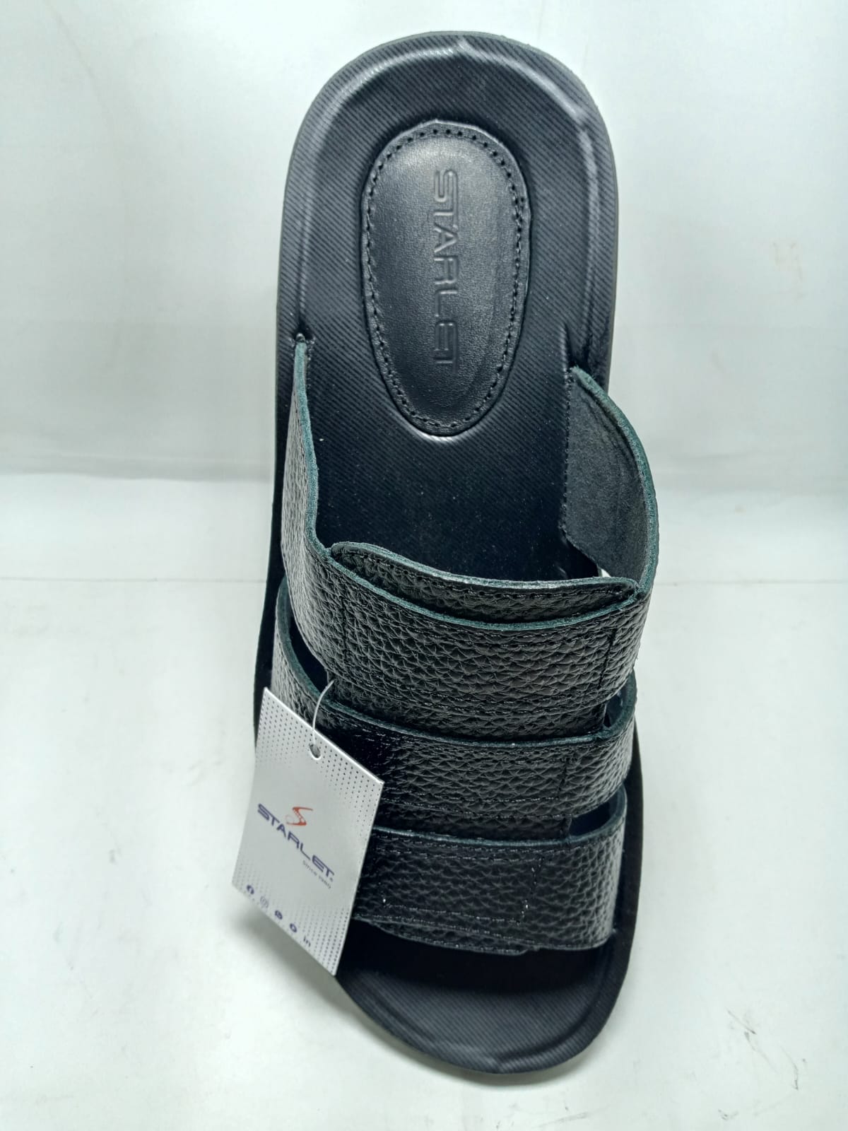 Stylish Black Starlet Men's Casual Leather Strap Slippers