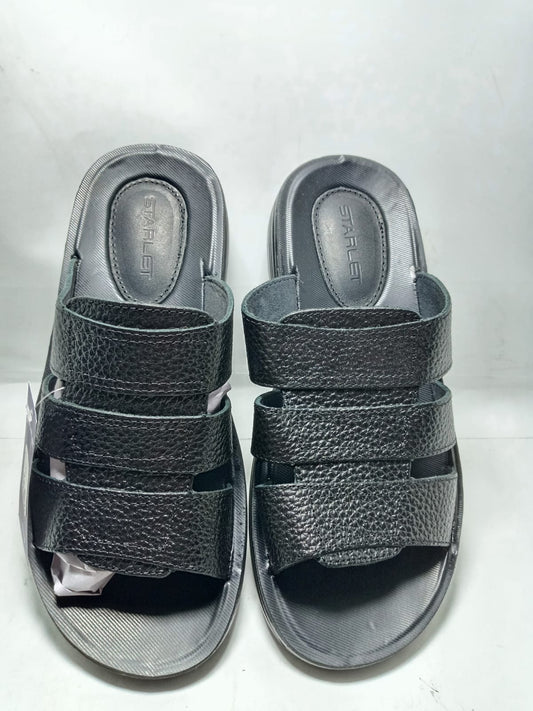 Stylish Black Starlet Men's Casual Leather Strap Slippers