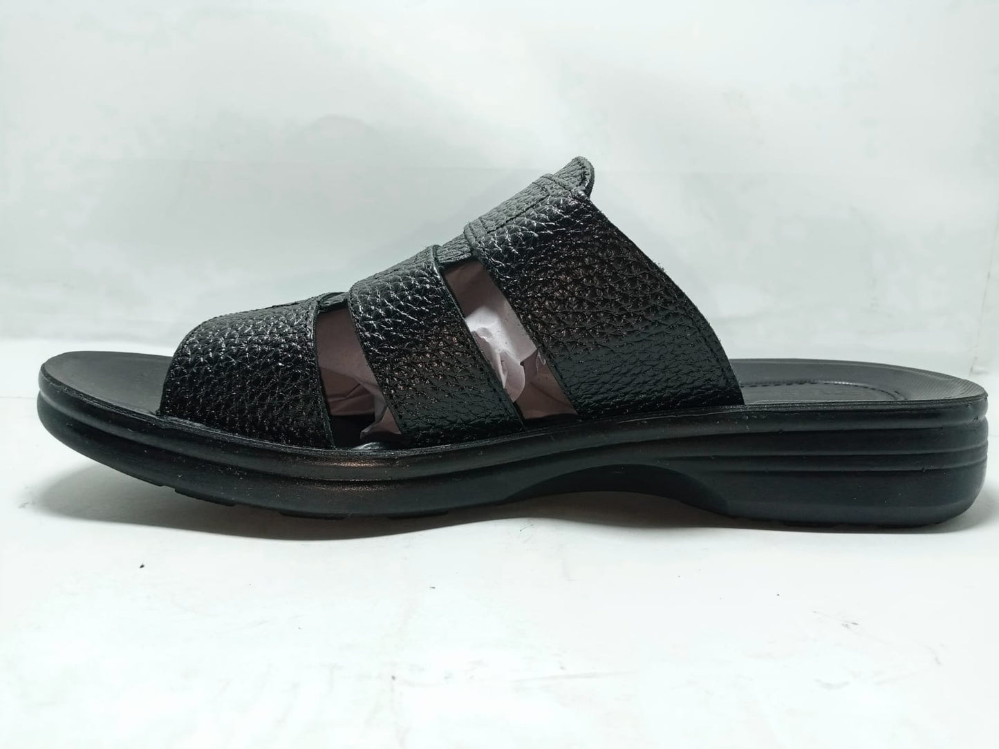 Stylish Black Starlet Men's Casual Leather Strap Slippers