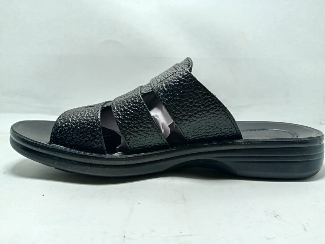 Stylish Black Starlet Men's Casual Leather Strap Slippers