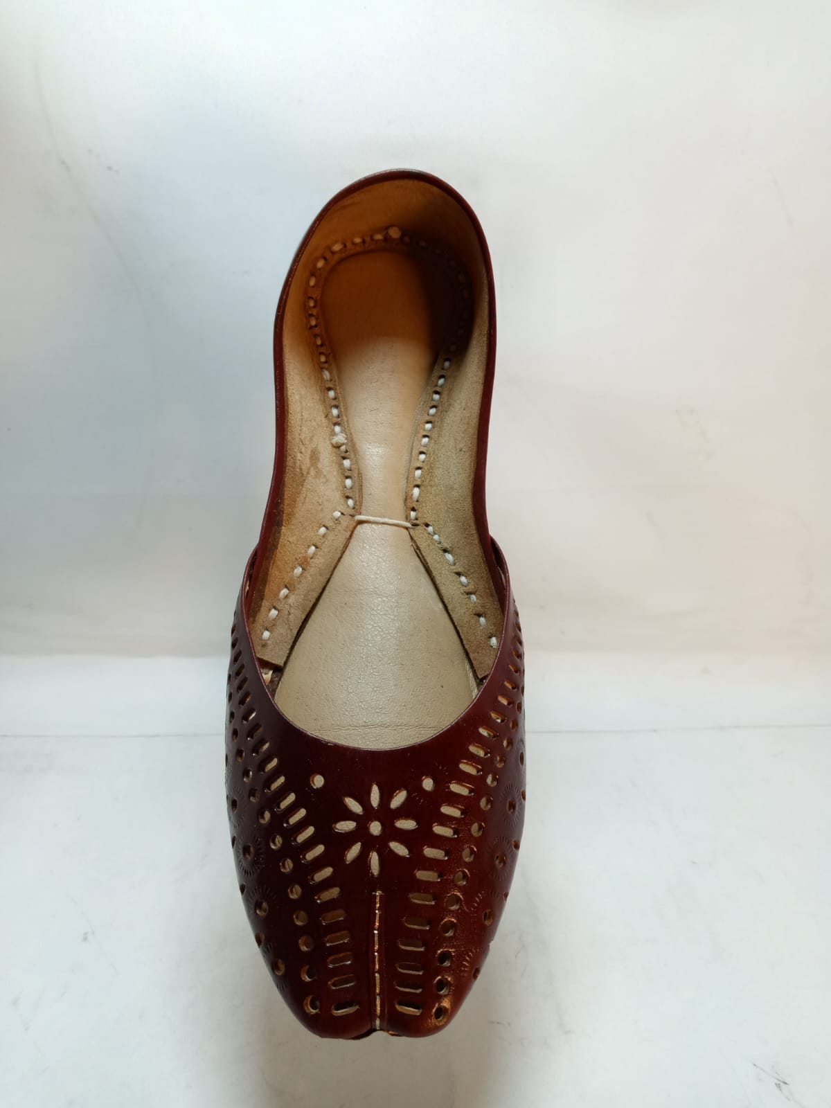 Jeniius Mehr Leather Khussa | Handcrafted Punchwork Flats for Women