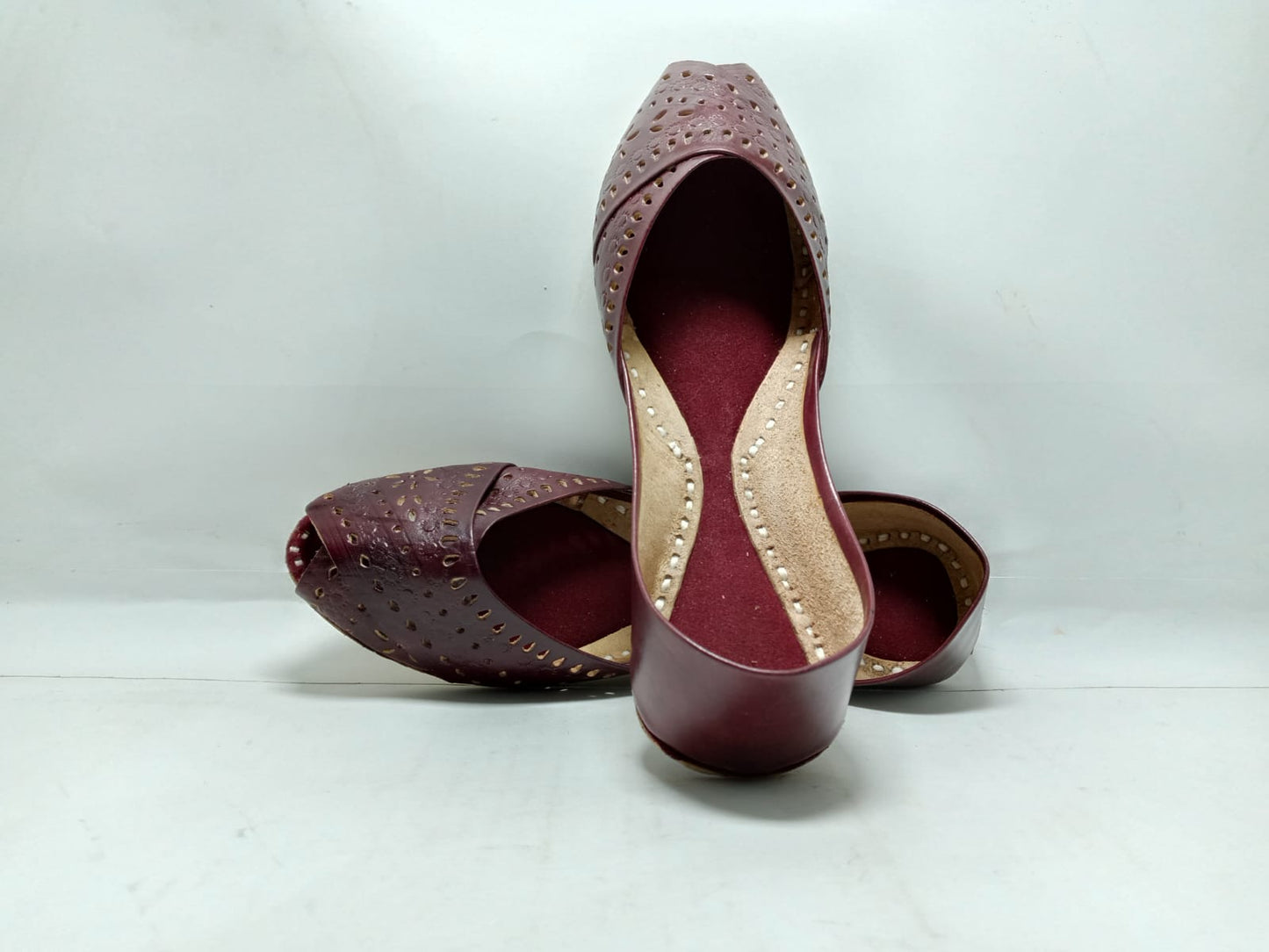 The Jeniius Touch: Hand-Punched Maroon Leather Jutti Khussa Modern & Traditional