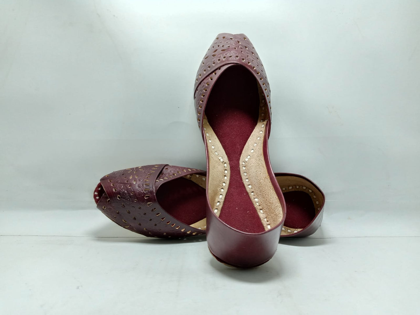 The Jeniius Touch: Hand-Punched Maroon Leather Jutti Khussa Modern & Traditional