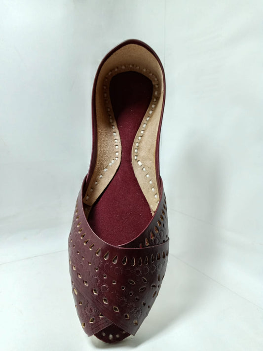 The Jeniius Touch: Hand-Punched Maroon Leather Jutti Khussa Modern & Traditional
