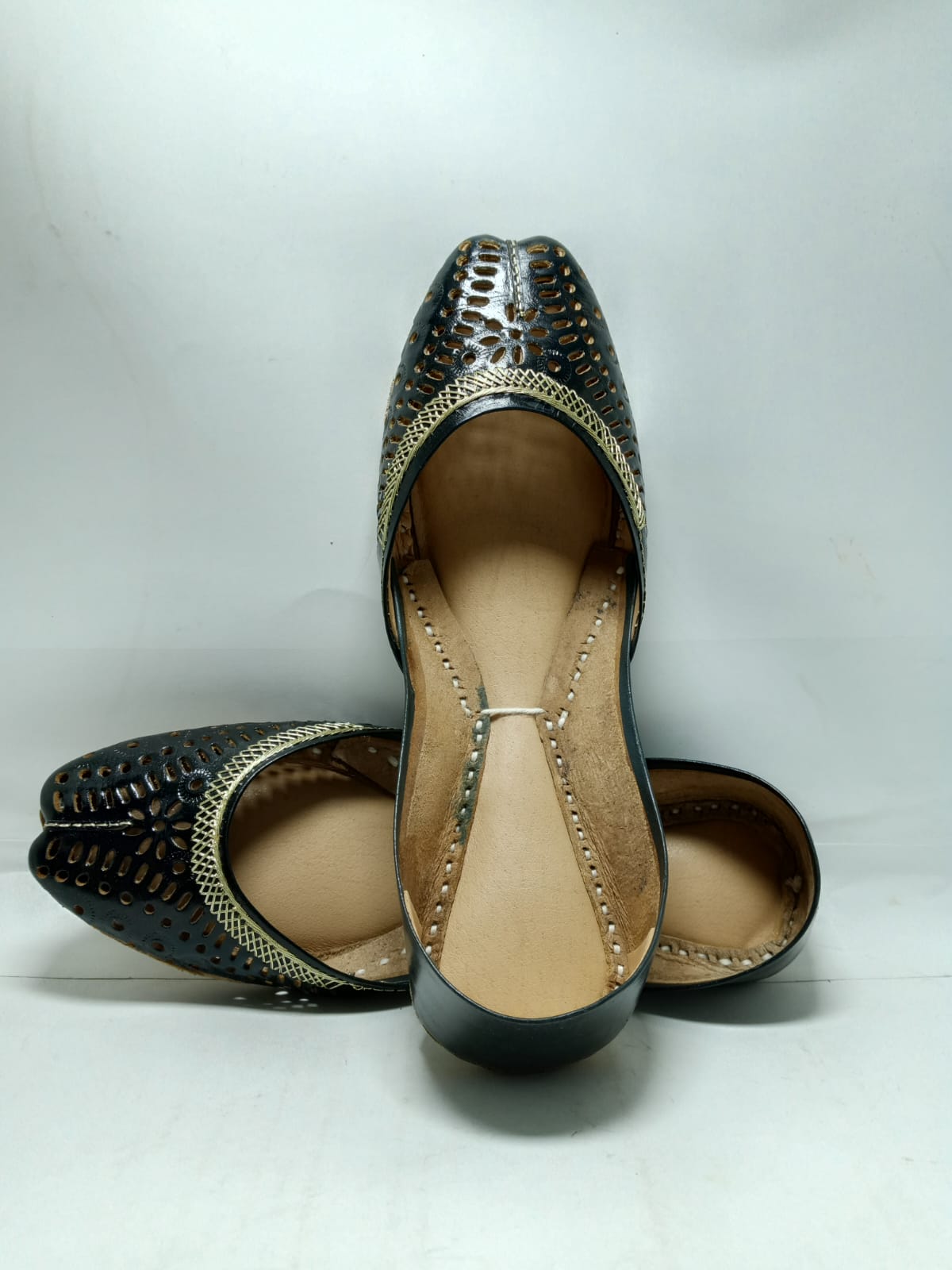 Jeniius 'Laila' Nightfall Khussa | Handcrafted Punchwork Flats