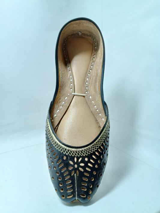 Jeniius 'Laila' Nightfall Khussa | Handcrafted Punchwork Flats
